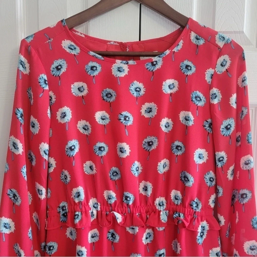 J Crew Women's Size 14 Red Longfellow Lined Floral Casual Dress